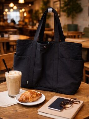 lululemon athletica Black Canvas Duffel Tote with Exterior Pockets